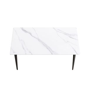 Modern 63\" Artificial Stone <b>Dining</b> <b>Table</b> with White Straight and Black Metal Leg for 6 People - Product Image 4