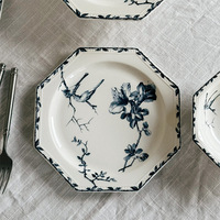 Service de table 7 pièces en porcelaine à motif végétal chinois, en porcelaine fine, écologique, design italien moderne et luxueux, assiettes et plats