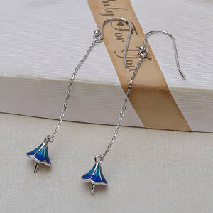 Boucles d'oreilles pendantes en argent S925 avec long pompon, chaîne simple, anneau en O, accessoires de bijoux en perles DIY, plateau vide, tendance - Product Image 3