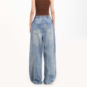 <span class=keywords><strong>Pantaloni</strong></span> Cargo Tattici da Uomo in Denim Blu Chiaro Vintage <span class=keywords><strong>con</strong></span> Vita Elastica e Coulisse Marrone, Gamba Larga e Curva, Vendita all'Ingrosso - Product Image 4