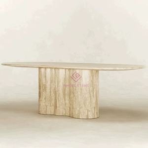 โต๊ะรับประทานอาหารสีเบจ Travertine หรูหราการออกแบบที่เรียบง่ายหรูหราเฟอร์นิเจอร์หินธรรมชาติสำหรับการตกแต่งภายในบ้านระดับไฮเอนด์ - Product Image 2
