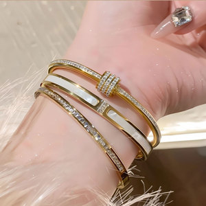 Pulseras y Brazaletes de Lujo al por Mayor de Acero Inoxidable 316L, Chapados en Oro de 14k y 18k, con Circonitas, de Diseñador, para Mujer - Product Image 3