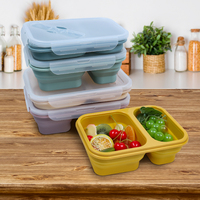 Conteneur de stockage alimentaire 3 compartiments étanche portable lave-vaisselle micro-ondes sans Bpa Silicone pliable Bento Lunch Boxes