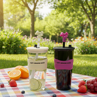 Plastique réutilisable Boba tasses 700ml vase d'eau épaississu tasses en plastique avec couvercles et pailles