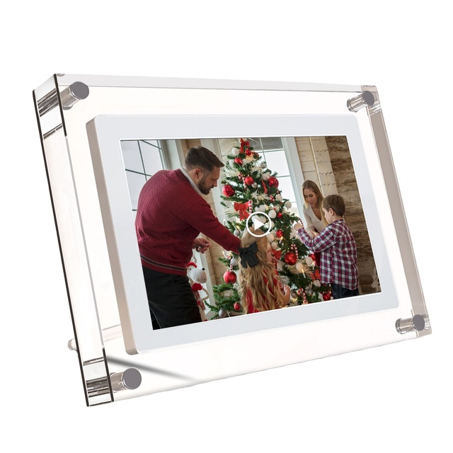 2025 Hot Sale 7 Inch Crystal Acrylic Digital Photo Frame Clock MP3 MP4 Support 1080p Resolution IPS Screen Wall Video Playback