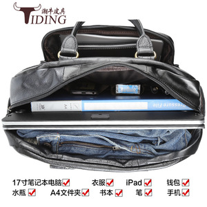 Tiding Men's Genuine Leather <b>Briefcase</b> Large Capacity Business Bag Oiled Leather Shoulder Crossbody Bag - Product Image 5