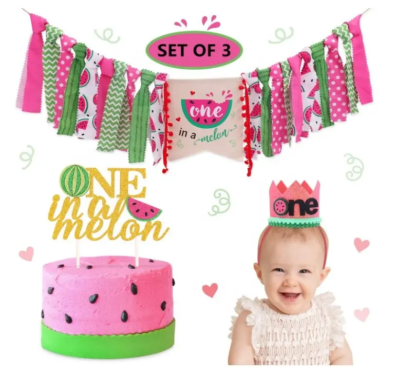 One in a Melon Party Decorations Burlap Bunting Summer Party Watermelon Theme First Birthday Party Supplies