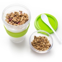 Gobelet en plastique isotherme personnalisé avec logo pour enfants, pour petit-déjeuner, salade, yaourt, 12 oz, avec cuillère et couvercle