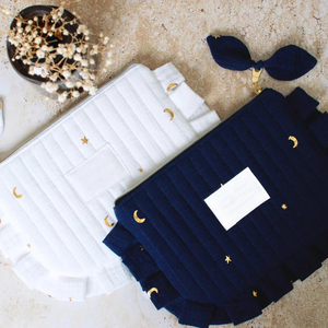 Borsa Cosmetica in <span class=keywords><strong>Doppio</strong></span> Cotone Trapuntato con Volant e Decorazioni Pieghettate, Accessorio da Viaggio a Buon Prezzo - Product Image 2