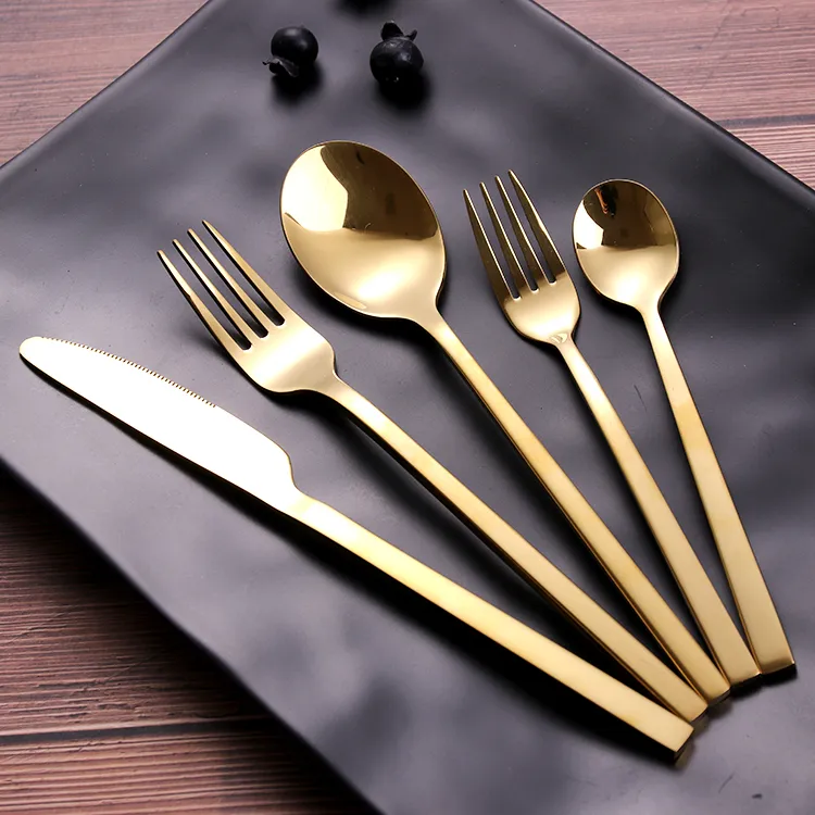 Teaspoon Fork Set Cà Phê Muỗng Thép Không Gỉ Flatware Bộ Đồ Ăn Vàng