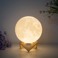 Lampes Lune 3D USB à Intensité Variable Commande Tactile pour Chambre Utilisation Intérieure avec Support en Bois Style Clair de Lune