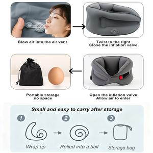 Reposacabezas de poliéster en forma de U plegable portátil inflable automático almohada <span class=keywords><strong>para</strong></span> dormir <span class=keywords><strong>para</strong></span> el cuello <span class=keywords><strong>para</strong></span> avión viaje en coche - Product Image 3