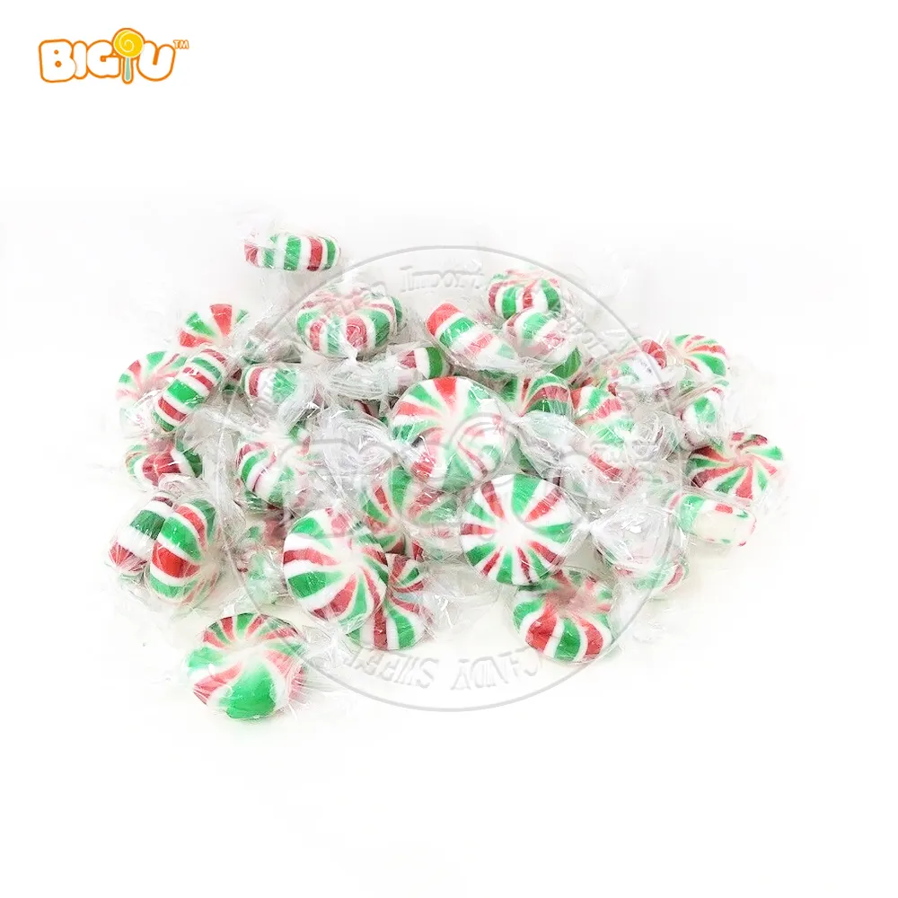 Venta al por mayor descuento OEM de alta calidad caramelos duros con sabor a menta dulces en diferentes rayas y colores