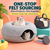 Tunnel-lit pour chat en feutre polyester personnalisé, en forme de donut, avec fermeture éclair, pour l'intérieur, idéal pour jouer et se reposer