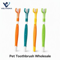 Brosse à dents pour animaux de compagnie à trois faces, imperméable, poils doux, triple nettoyage, soin buccal pour chiens et chats, brosse dentaire, poignée à motif de patte, 4 couleurs