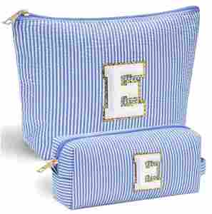 Juego de 2 Bolsas Pequeñas Personalizadas con Logotipo, Bolsas de Maquillaje Preppy con Parche de Letras de Chenilla para Mujeres y Adolescentes - Product Image 3