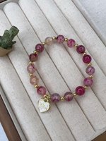 CH-LAT1110 Bracelet tendance en perles de coquillage rondes, bracelet en perles de cuivre rondes plaqué or, bracelet extensible, bijoux faits à la main, vente en gros