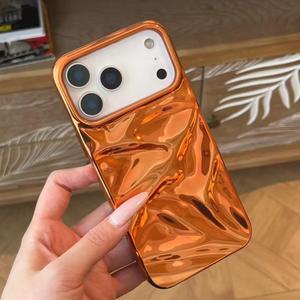 Coque de téléphone 3D effet froissé argenté électroplaqué de luxe pour <span class=keywords><strong>iPhone</strong></span> 17 16 15 14 <span class=keywords><strong>13</strong></span> 11 12 17 Pro Max Air, motif ondulations <span class=keywords><strong>d</strong></span>'<span class=keywords><strong>eau</strong></span>, antichoc - Product Image 2