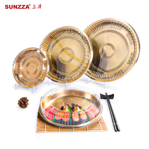 Sunzza-échantillon gratuit jetable, impression or, blister en plastique peu profond pour animaux de compagnie, grands plateaux de fête ronds pour <span class=keywords><strong>Sushi</strong></span> pour l'emballage à emporter - Product Image 4