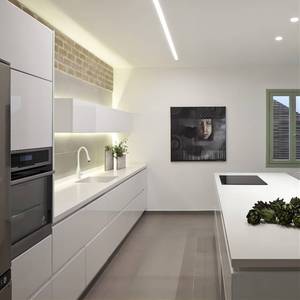 ตู้ครัวเมลามีนเคลือบเงาสีขาวเงาสูงดีไซน์เฟอร์นิเจอร์ห้องครัวทันสมัย - Product Image 1