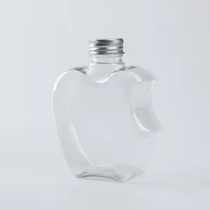 Бутылка для безалкогольных напитков в форме яблока, 250 мл, прозрачные бутылки для сока для домашних животных с серебряными крышками для одноразовых напитков