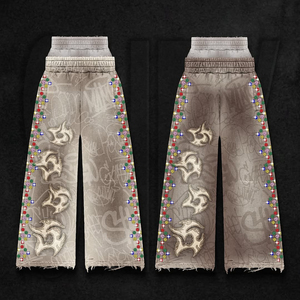Pantaloni della <span class=keywords><strong>tuta</strong></span> in strass svasati di spugna francese a doppia vita con lavaggio a gamba dritta in cotone <span class=keywords><strong>oversize</strong></span> - Product Image 5