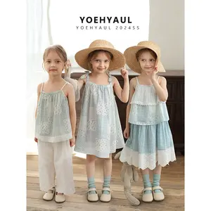 WX0006 Cotton Elegant Summer Floral Embroidery Baby Girls Camisole Set Casual Wholesale High Quality Dress Toddler Girls Suit