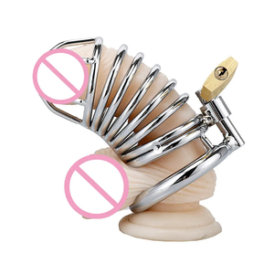 Acero inoxidable Bondage Lock Pene Juguete sexual Dispositivos de castidad masculina Jaulas de acero para pene con candado Jaulas de castidad - Product Image 6