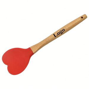 Spatule en bois et silicone en forme de cœur, personnalisable avec logo, pour cuisine, sans BPA, pour beurre, gâteau, pizza, pâtisserie, pâte - Product Image 1
