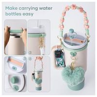 Sangle de poignée Daisy de haute qualité, anneau en silicone, capuchon de paille à fleurs, manchon de tasse en silicone à pompon pour bouteille d'eau Stanley