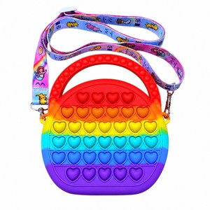 Sac bandoulière en silicone avec fermeture éclair, motifs animaux, étanche, pour tout-petits, sac à monnaie anti-stress à bulles, arc-en-ciel, Push Pop, unisexe, OEM/ODM - Product Image 1