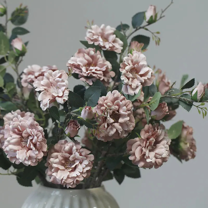 R207 flor artificial atacado para casa, decoração de jardim realista rosa artificial bonsai