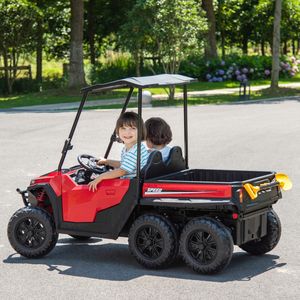 Großhandel neues Design Sechs-Rad-Kinder-LKW UTV mit Heck anhänger und Baldachin Geschenk Spielzeug 2 Sitz elektrische Fahrt auf Auto - Product Image 3