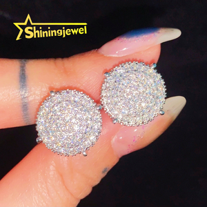 Pendientes de tuerca circulares de 14 mm de gran tamaño, estilo rapero, con incrustaciones de moissanita 925, certificación GRA, pasan la prueba del diamante. - Product Image 1