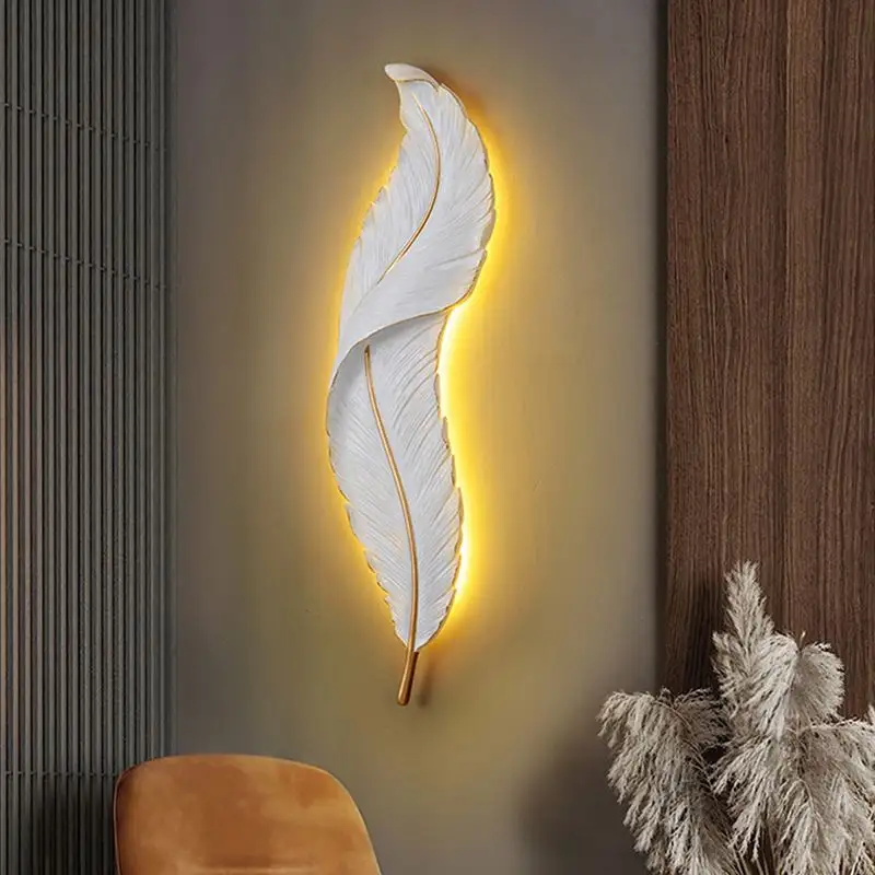 Luminária led nórdica de luxo para parede, luminária decorativa para sala de estar, cabeceira, penas, para áreas internas, moderna, lâmpada de parede