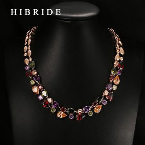 HIBRIDE, joyería de moda, collares de Zirconia cúbica Multicolor blanco, rojo, verde, azul, para mujer, collar de mujer de alta calidad, N-18 - Product Image 1
