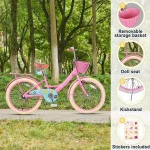 <b>Girls</b> <b>20</b>-<b>Inch</b> Kids <b>Bike</b> 2-13 Years Old Princess Style Carbon Steel Frame Doll-Seat Basket Training Wheels Multiple Adjustable Sa - Product Image 2