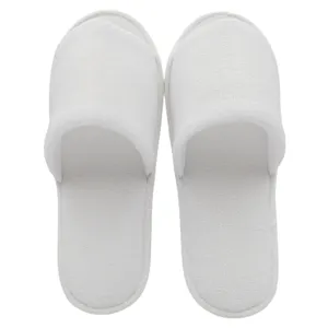 Wholesale white disposable eco friendly non-slip open-toed terry towel hotel slippers with custom logo