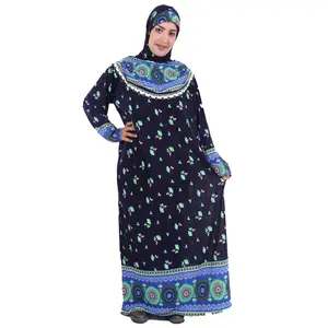 Abbigliamento arabo all'ingrosso preghiera islamica con cappuccio stampato abito taglie forti da donna