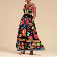 Robe d'été à motifs floraux européens et américains Style ethnique transfrontalier Sexy Slim Fit Spaghetti Strap Casual Floor-Length Max