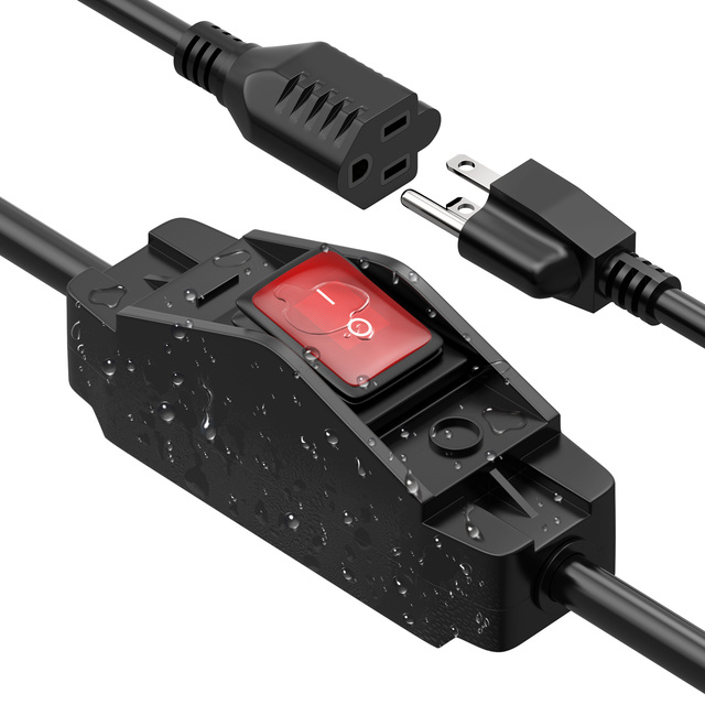 KCD5-308W1 Waterproof Inline Rocker Switch Lamp on OFF Inline LED Switch 1.5ft 14AWG Extension Cord Switch With Cable and Socket