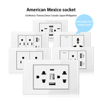 Interrupteur mural américain avec chargeur rapide USB Type-C, prise murale américaine/mexicaine en verre trempé blanc, panneau d'interrupteur lumineux 110-240V