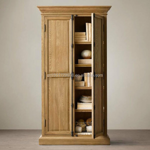 Bibliothèque rustique vintage à 2 portes en bois massif avec portes fermées, grande capacité de rangement pour la maison, le bureau ou la bibliothèque - Product Image 3