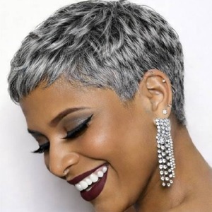 Perruque courte 100 % cheveux humains véritables, fabriquée à la machine, couleur gris grand-mère, pour femmes européennes et américaines - Product Image 1