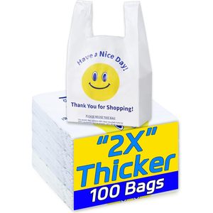 Bolsas de Plástico para Camisetas, 0.8 Mil, 100 Unidades, Material Reciclado, Bolsas de Compras con Asas - Product Image 1