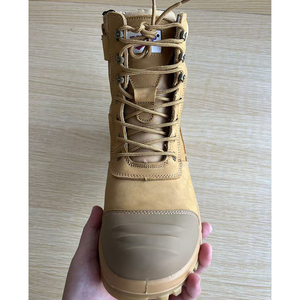 DSF53 Anti puncture sole Safety Work <b>Boots</b> Tan Waterproof Outdoor Ankle <b>Boots</b> <b>with</b> <b>Zipper</b> and Lace-Up Design - Product Image 3
