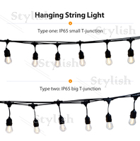 Guirlande de lumières LED flexibles et résistantes aux intempéries de 48 pieds, douilles suspendues parfaites pour le patio.