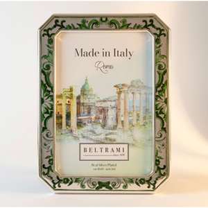 Beltrami Photo <b>Frame</b> <b>4x6</b> Inch Silver Plated Octagonal Green Decorative Metal <b>Frame</b> Made In Italy - Product Image 2