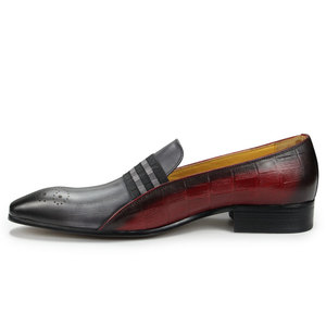 Scarpe Eleganti da Uomo in Vera Pelle di Vacchetta, Slip-On Casual per Autunno, Oxfords da Gentiluomo per Feste e Matrimoni, Colore Misto Grigio e Rosso - Product Image 5