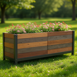 <b>Large</b> Garden Set Raised Bed Recycled Teak Wood Steel <b>Frame</b> Rustic Design Outdoor Furniture - Product Image 2